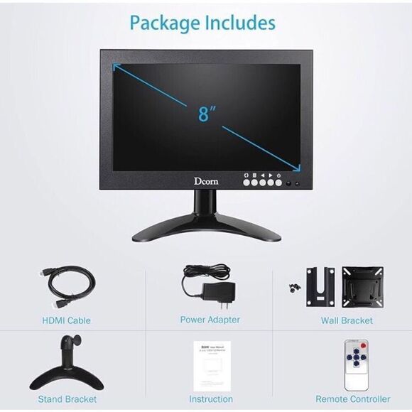 DCORN - 🎉HPX6 🎉 NWT - 8” HD82 Color Monitor- Metal Frame/1280 x 720/ Boxed - Picture 2 of 16